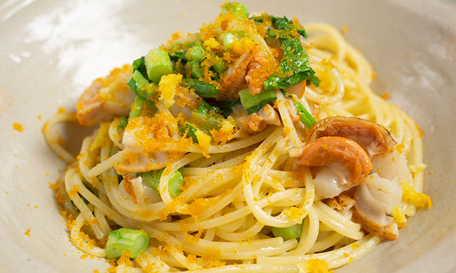 ホタテ貝と菜の花のパスタイタリア産からすみ添え Umiuma 東北のうまいものが集うサイト ホタテ貝と菜の花のパスタイタリア産からすみ添え Umiuma 東北のうまいものが集うサイト
